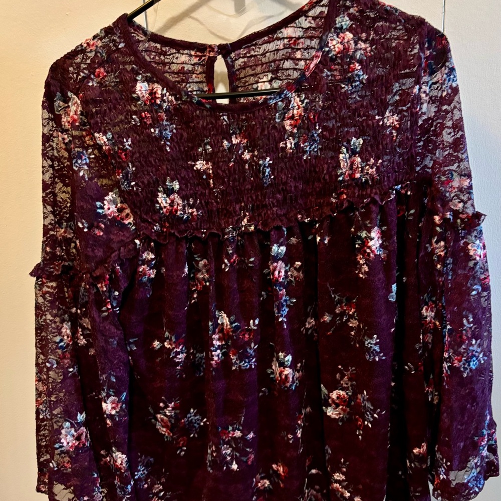 Floral Lace Burgundy Top; Maternity top